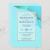 Invitation Mariage budgétaire Abstrait Blue Gold (Devant / Derrière)