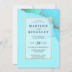 Invitation Mariage budgétaire Abstrait Blue Gold