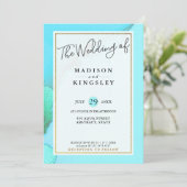 Invitation Mariage budgétaire Abstrait Inky Aqua Fab (Debout devant)