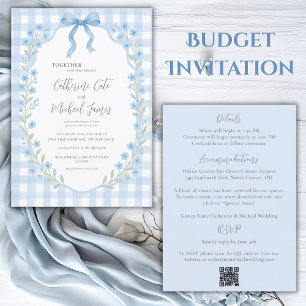Invitation Mariage budgétaire Floral Vintage En vichy bleu