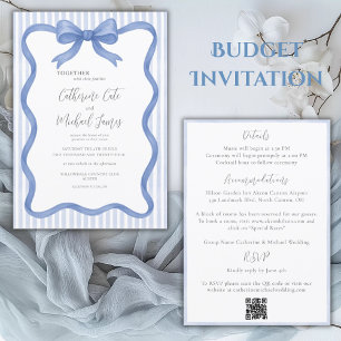 Invitation Mariage budgétaire Vintage de bande ruban bleu