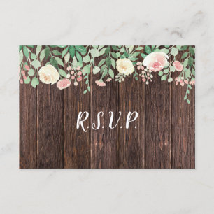 Invitation Mariage buffet Rustique Bois Blush Floral RSVP