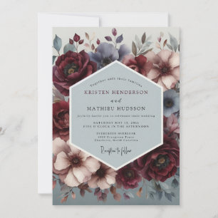 Invitation Mariage Burgundy Ardoise Clair-obscur