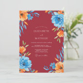 Invitation Mariage Burgundy Azure Bloom (Debout devant)