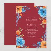 Invitation Mariage Burgundy Azure Bloom (Devant / Derrière)