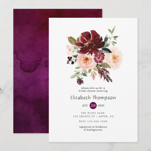 Invitation Mariage Burgundy Berry et Floral Blush