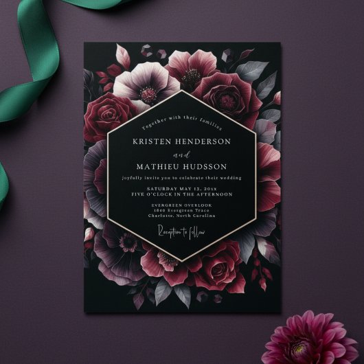 Invitation Mariage Burgundy Bloom