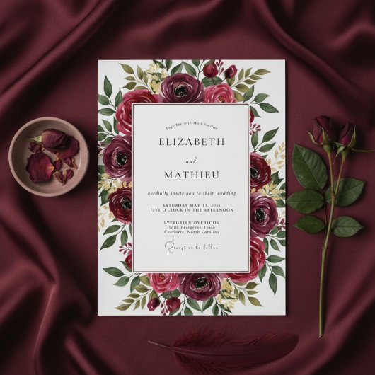 Invitation Mariage Burgundy Bloom