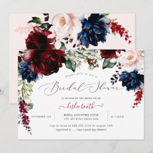 Invitation Mariage Burgundy Blush Fleurs Nuit Fête de Mariage