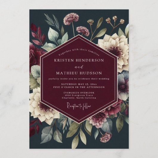 Invitation Mariage Burgundy Dramatic Bloom (Devant)