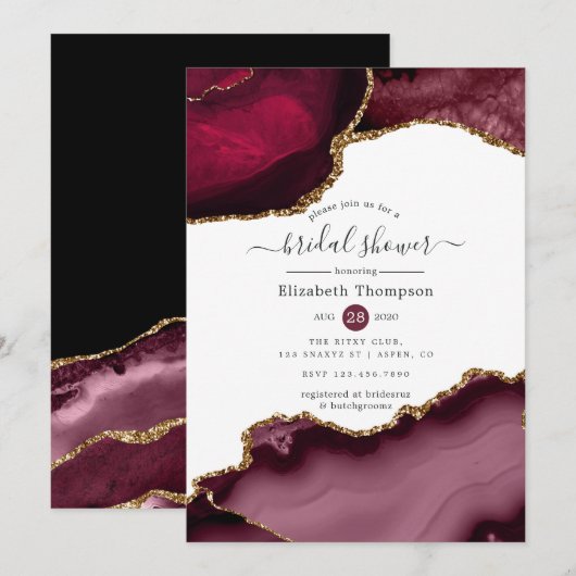 Invitation Mariage Burgundy et Agate dorée (Devant / Derrière)