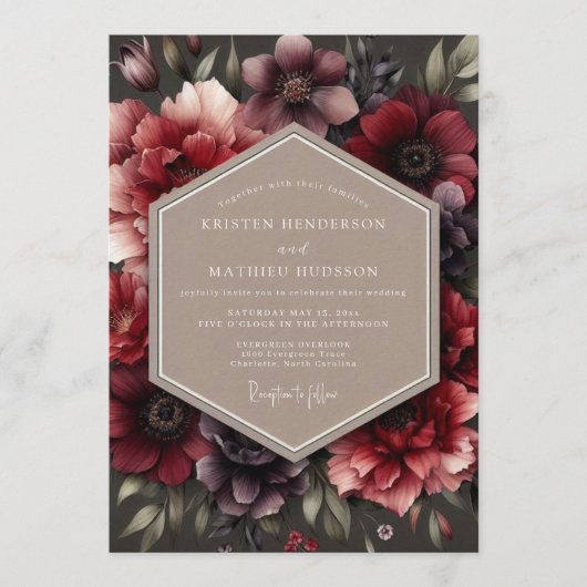 Invitation Mariage Burgundy Impasto Flora (Devant)