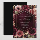 Invitation Mariage Burgundy Luminous Flora (Devant / Derrière)