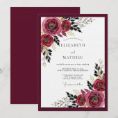 Invitation Mariage Burgundy Moody Bloom (Devant / Derrière)