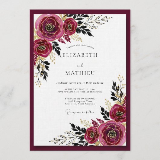 Invitation Mariage Burgundy Moody Bloom (Devant)