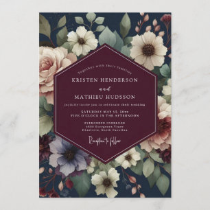 Invitation Mariage Burgundy Navy Fleurie