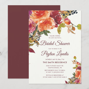 Invitation Mariage Burgundy Orange Bleu Floral Feuilles