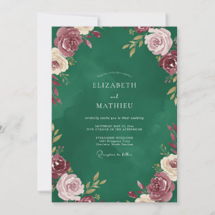Invitation Mariage Burgundy Renoncule Émeraude Sage