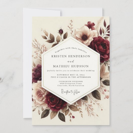 Invitation Mariage Burgundy Romantic Bloom (Devant)