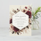 Invitation Mariage Burgundy Romantic Bloom (Debout devant)