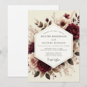 Invitation Mariage Burgundy Romantic Bloom (Devant / Derrière)