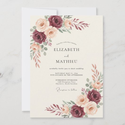 Invitation Mariage Burgundy Soft Bloom (Devant)