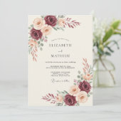 Invitation Mariage Burgundy Soft Bloom (Debout devant)