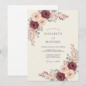 Invitation Mariage Burgundy Soft Bloom (Devant / Derrière)