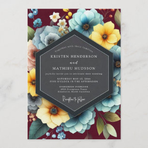 Invitation Mariage Burgundy & Teal Vibrant Bloom