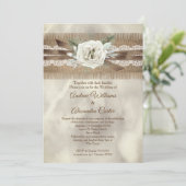 Invitation Mariage Burlap Beige Blanc Rose dentelle Bow (Debout devant)