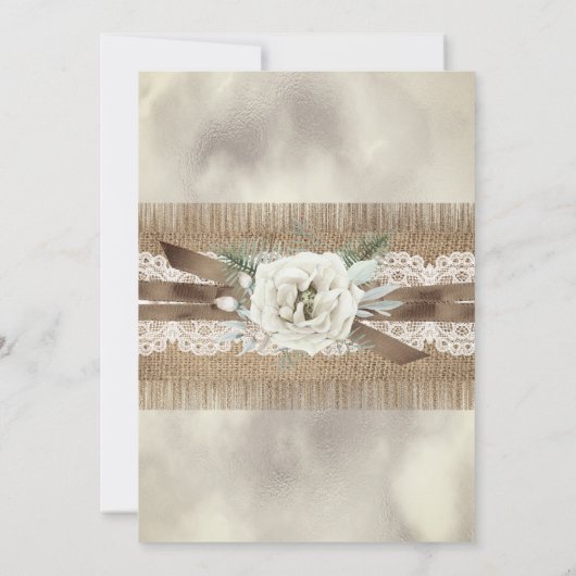 Invitation Mariage Burlap Beige Blanc Rose dentelle Bow (Dos)