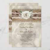 Invitation Mariage Burlap Beige Blanc Rose dentelle Bow (Devant / Derrière)