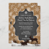 Invitation Mariage | Burlap | Cerf | Les flocons de neige | T (Devant / Derrière)