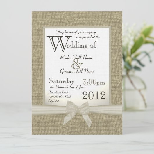 Invitation Mariage Burlap et Bows (Debout devant)