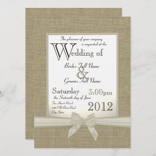Invitation Mariage Burlap et Bows (Devant / Derrière)