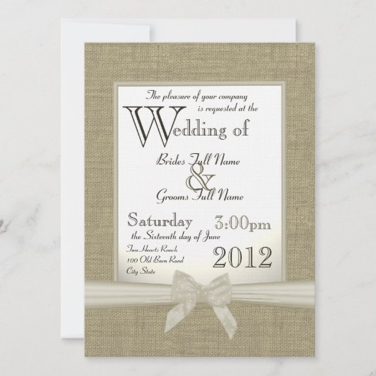 Invitation Mariage Burlap et Bows (Devant)