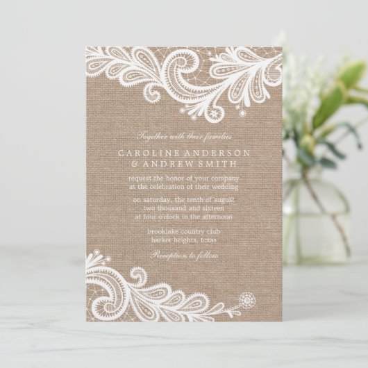 Invitation Mariage Burlap et Lace (Debout devant)