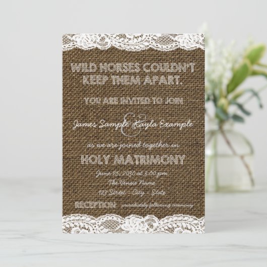 Invitation Mariage Burlap et White Lace (Debout devant)