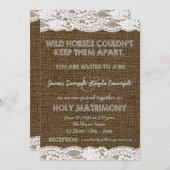 Invitation Mariage Burlap et White Lace (Devant / Derrière)