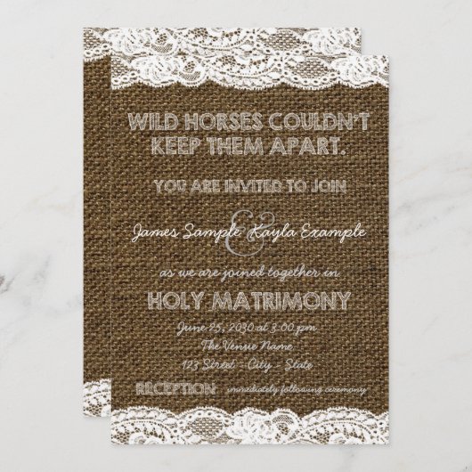 Invitation Mariage Burlap et White Lace (Devant / Derrière)