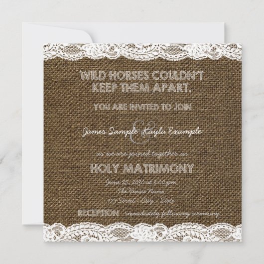 Invitation Mariage Burlap et White Lace (Devant)