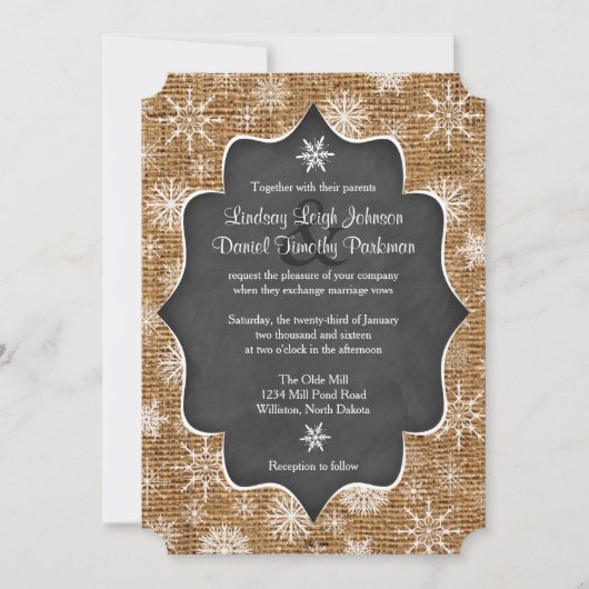 Invitation Mariage | Burlap | Les flocons de neige | Invitati (Devant)