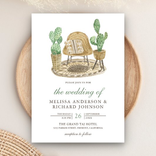 Invitation Mariage Cactus Bohème Aquarelle Moderne