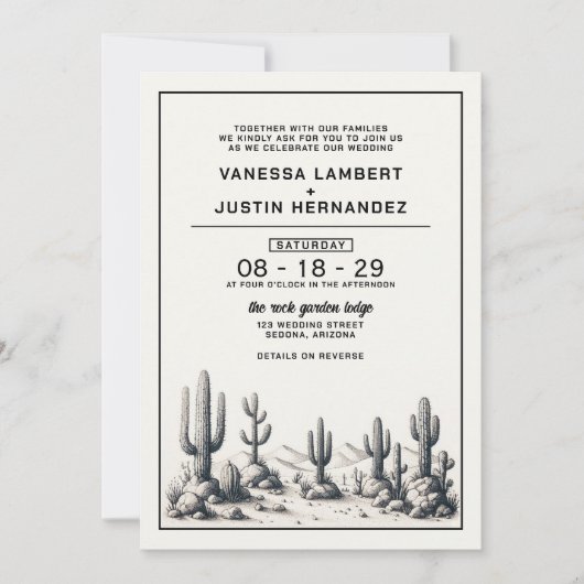Invitation Mariage Cactus décontracté avec détails (Devant)