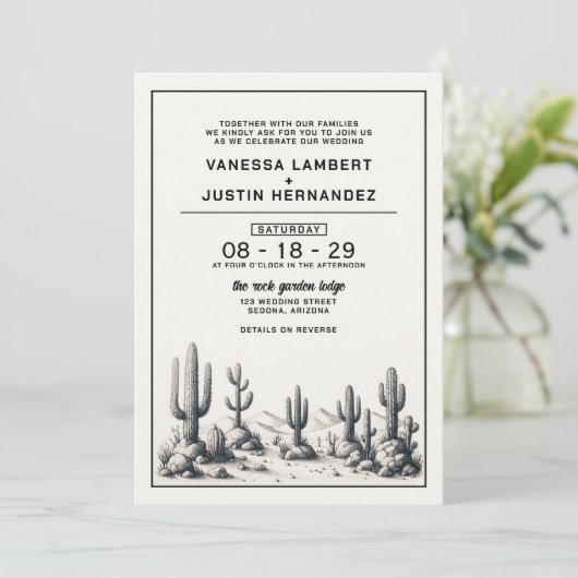 Invitation Mariage Cactus décontracté avec détails (Debout devant)