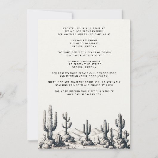 Invitation Mariage Cactus décontracté avec détails (Dos)