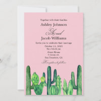 Mariage Cactus. Vert succulent. Rose moderne