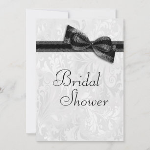 Invitation Mariage Cadeaux Blanc Damassé et Faux Nœud Noir