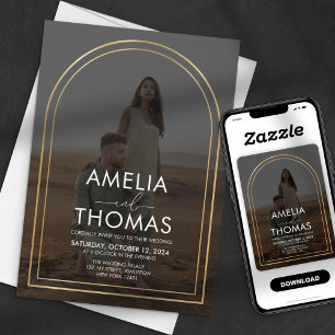 Invitation Mariage Cadre Arc Doré Photo Moderne
