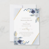 Invitation mariage ・ cadre bleu poussiéreux pour fleurs d'aqu (Devant)